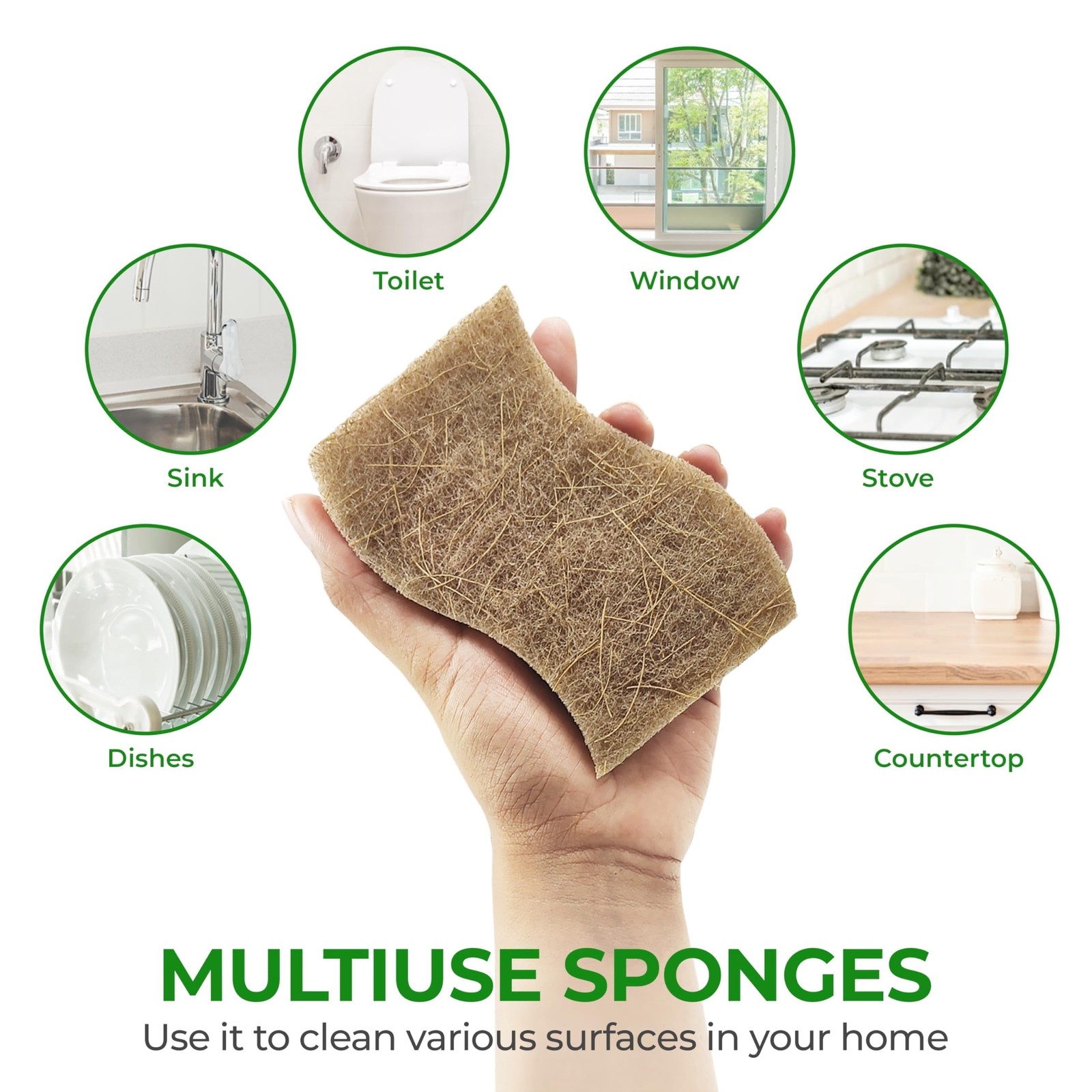 Biodegradable Natural Kitchen Sponge – Compostable Cellulose and Coconut Waln…