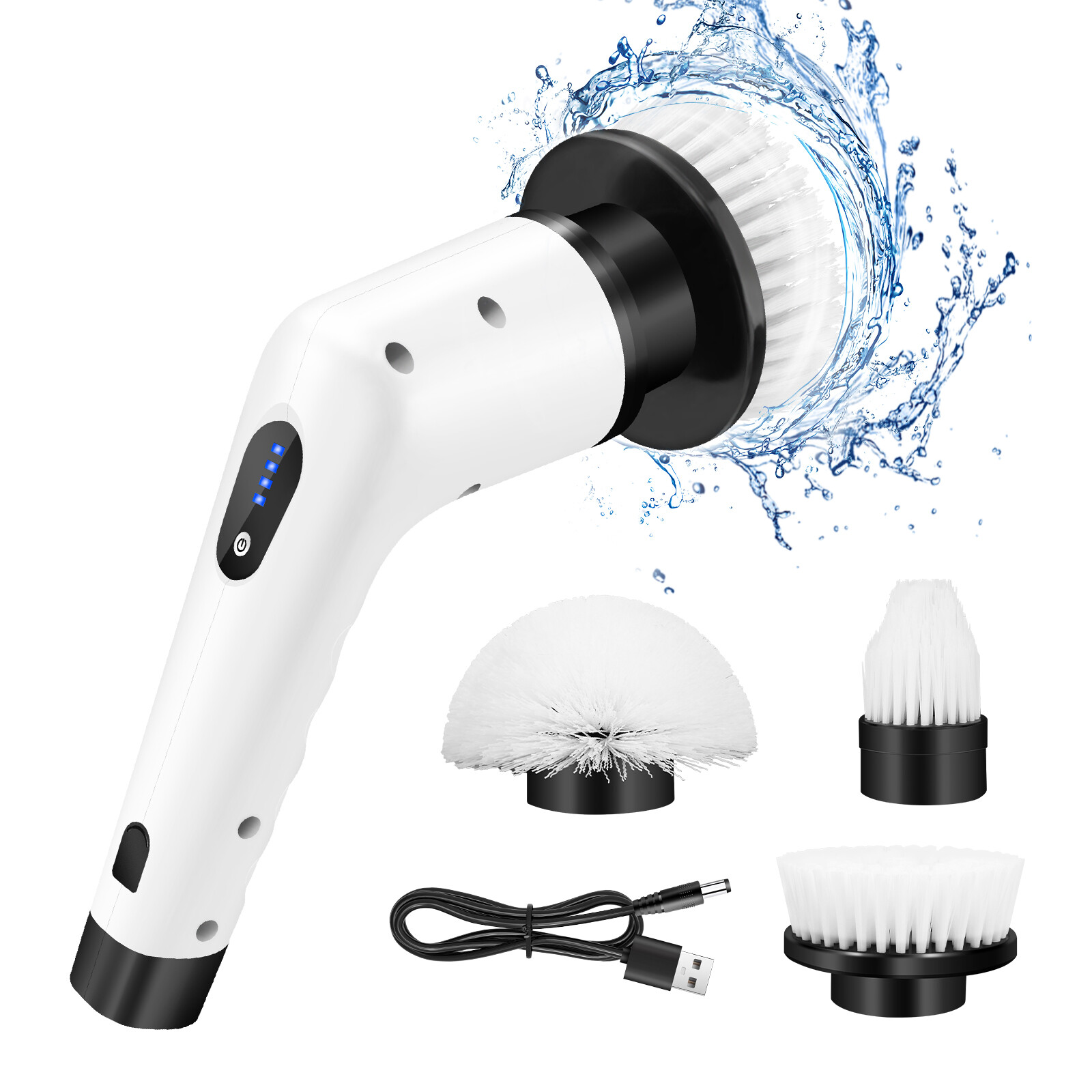 3 Heads Electric Spin Scrubber Cordless Bath Tub Power Scrubber with Handle US