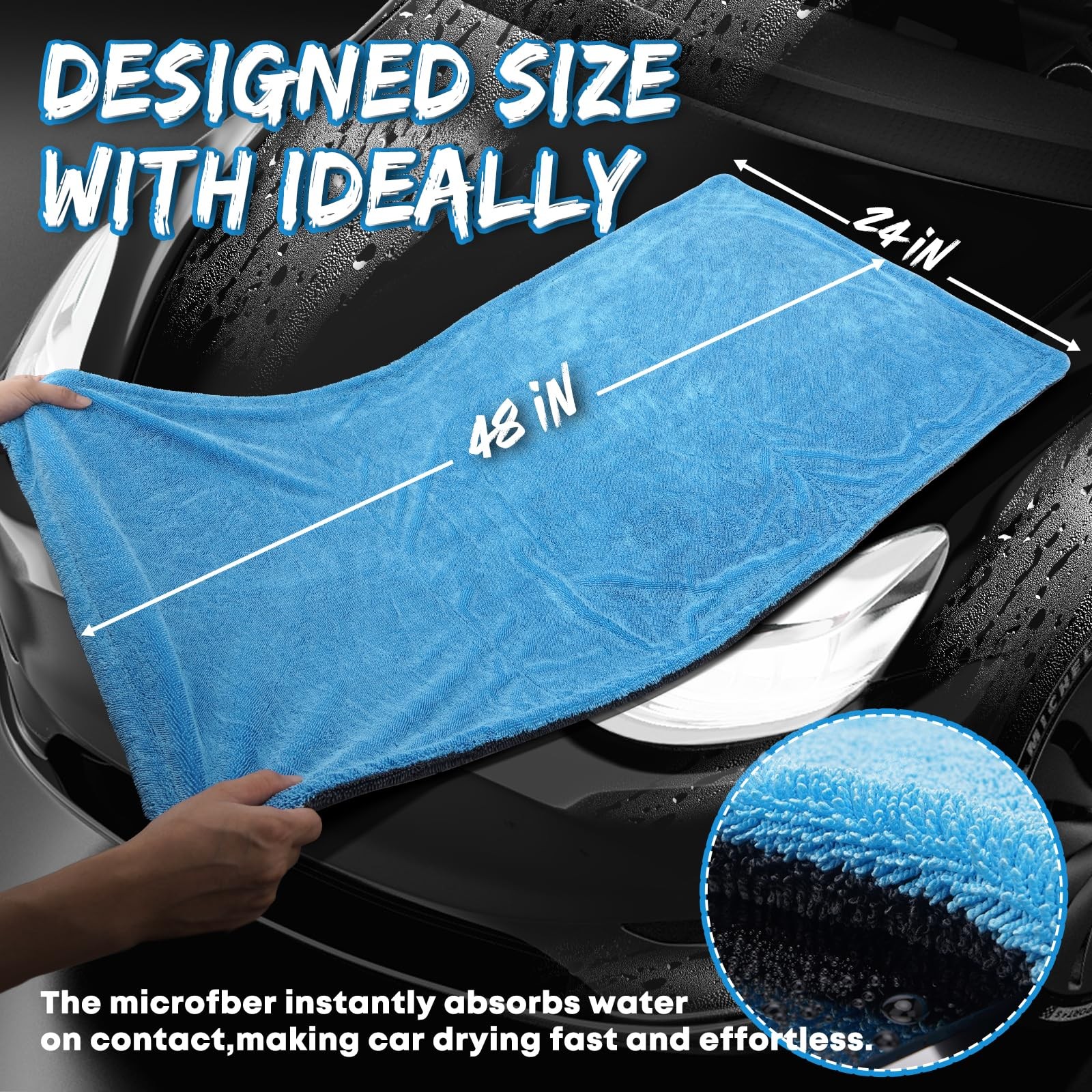 Metyond 48”x24” Car Drying Towel for Full-Sized SUV, Dual Sided Microfiber Ca…