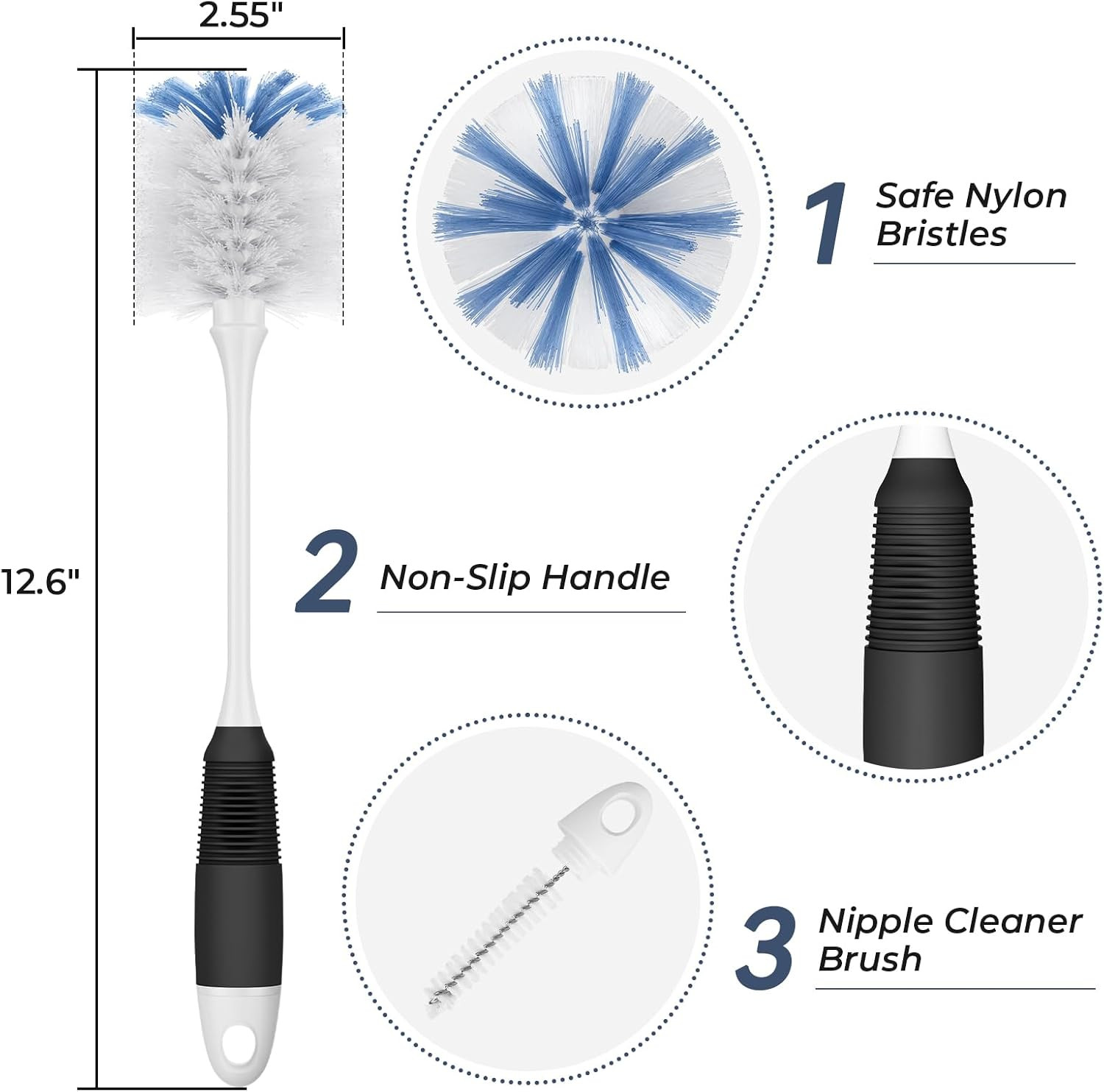 Bottle Brush Cleaner, Long Flexible Handle Bottle Brush Scrub for Water Bottles,