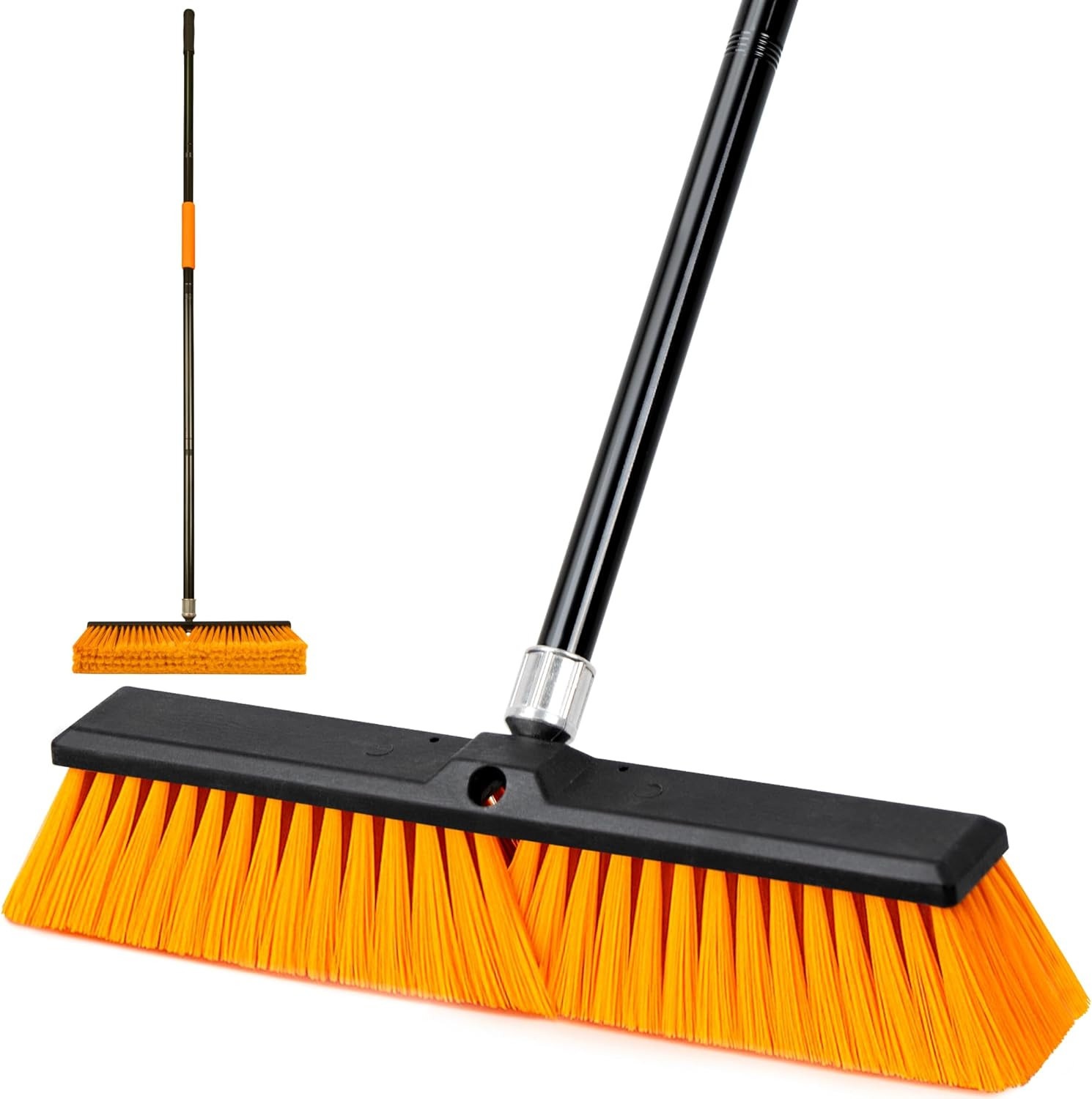 18’’ Push Broom Outdoor Heavy Duty with 59.4’’ Long Handle, Industrial Broom wit