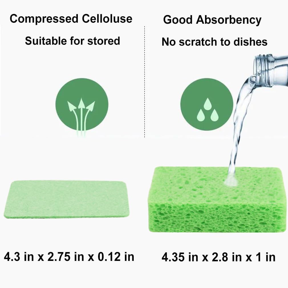 **12 Pack Natural Cellulose Kitchen Sponges Non Scratch Cleaning Compostable Scr
