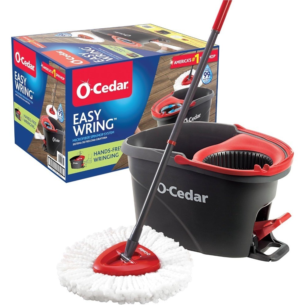 Microfiber Spin Mop and Bucket Floor Cleaning System with Wringer Red and Gray