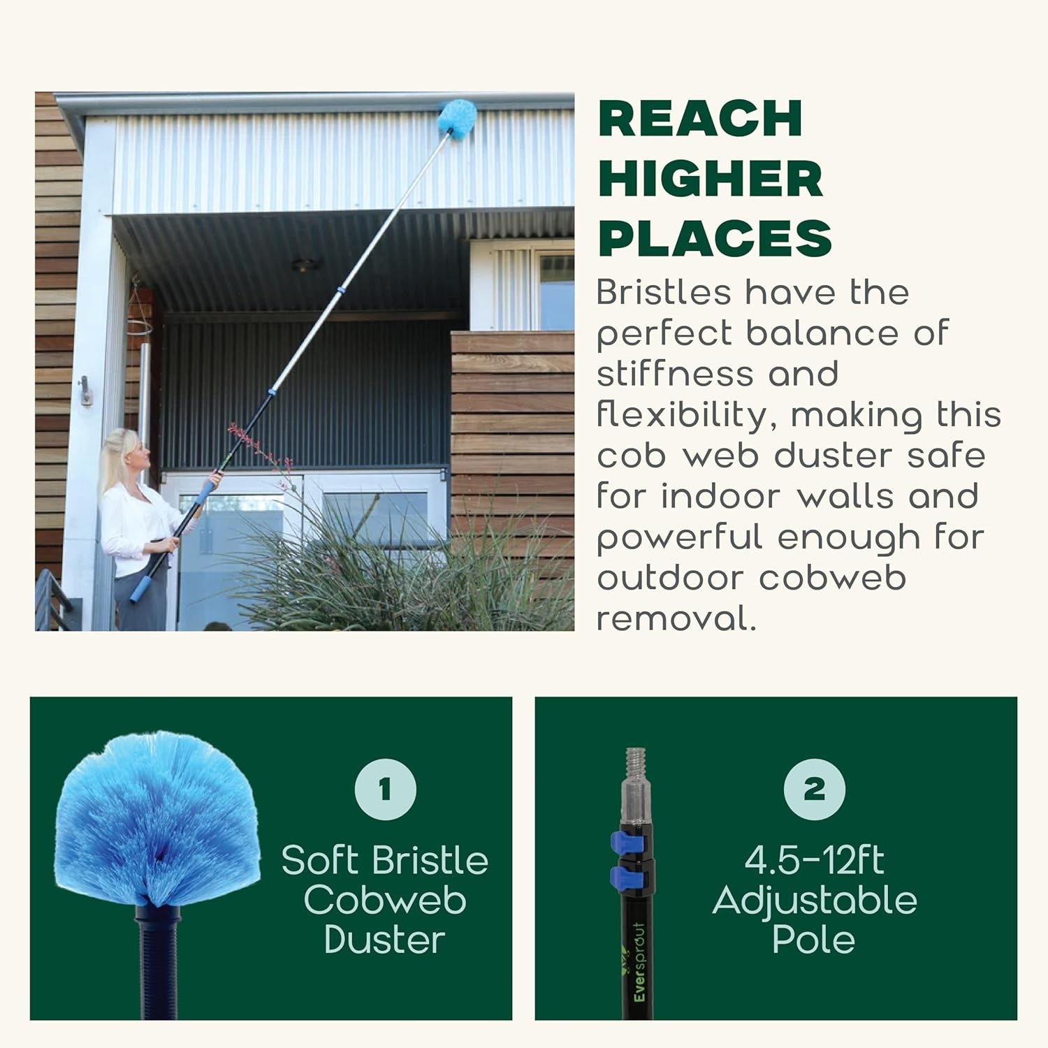 Telescoping Duster with Extension Pole for Cobweb Dusting and Cleaning