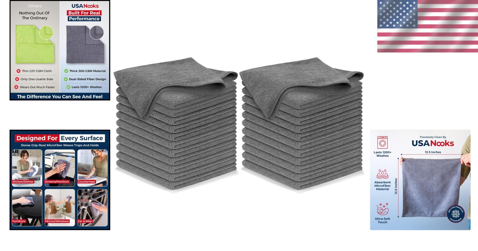 Ultra-Absorbent Microfiber Cloth Set – 1200+ Washes, Eco-Friendly Solution