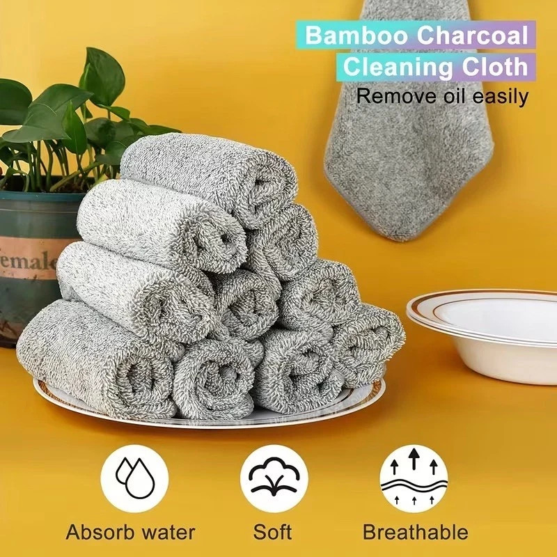 10Pc Microfiber Cleaning Cloth Bamboo Charcoal Towel Car Kitchen Wash Rag
