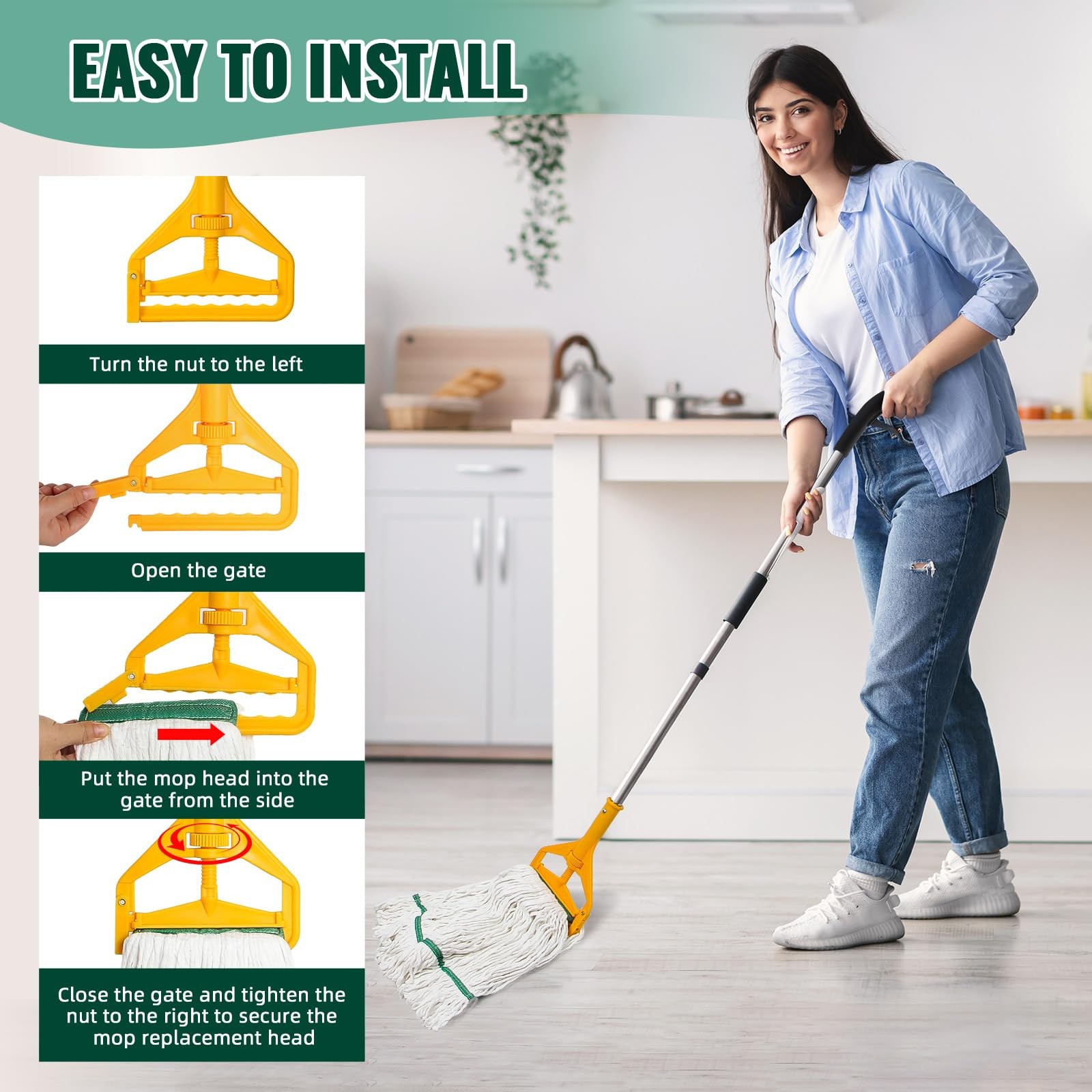 6Pack Mop Head Replacement Lightweight 20oz Heavy Duty Commercial Reusable White