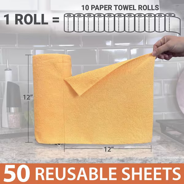 Microfiber Cleaning Cloth Roll 12×12 in, 50 Easy-Tear Sheets