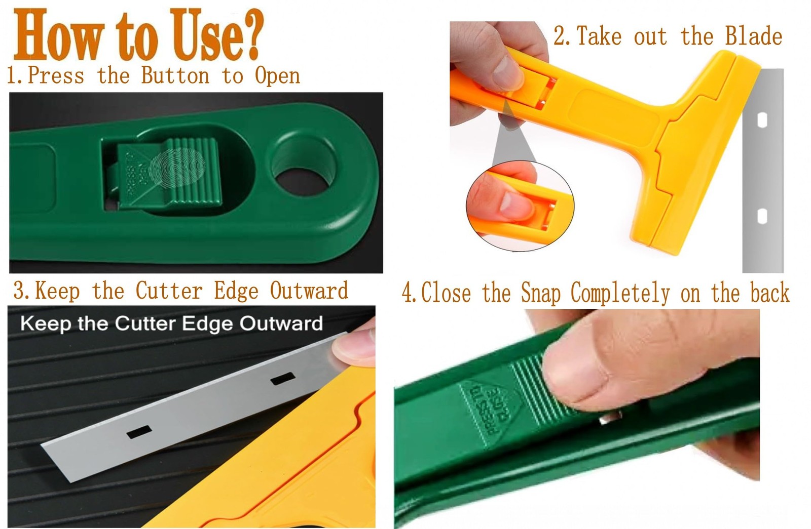 2pack Razor Blade Scraper, Industry Glass Window Heavy Duty Yellow