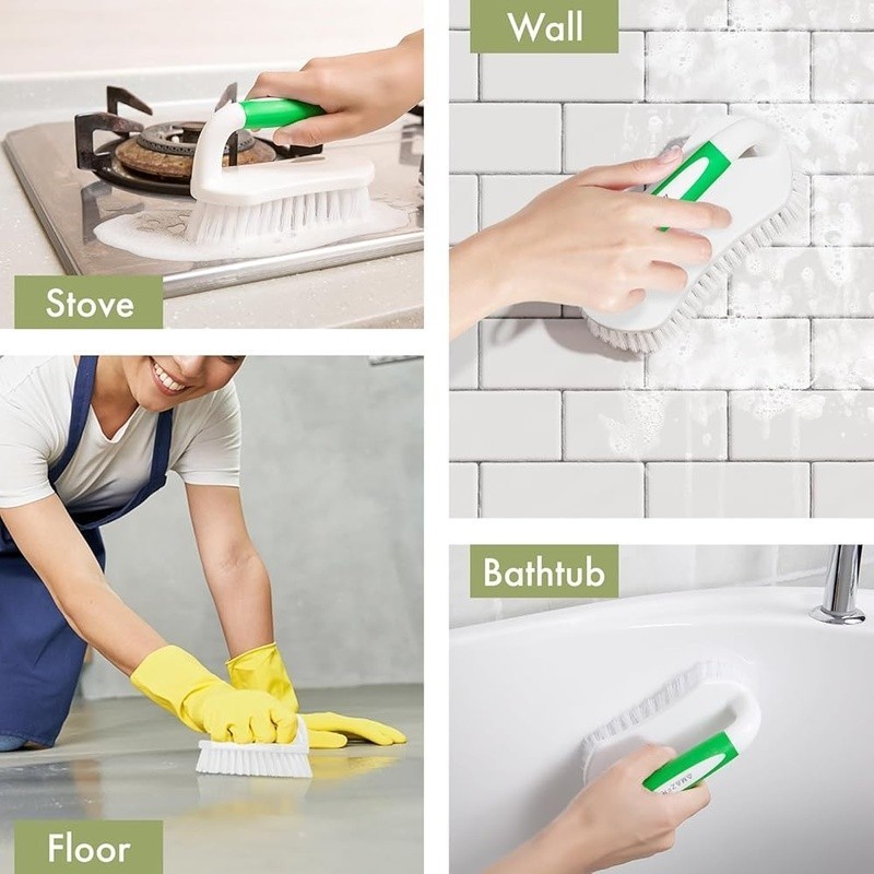 Ergonomic Scrub Brush Bathroom Kitchen Durable Stiff Bristles Easy Grip New
