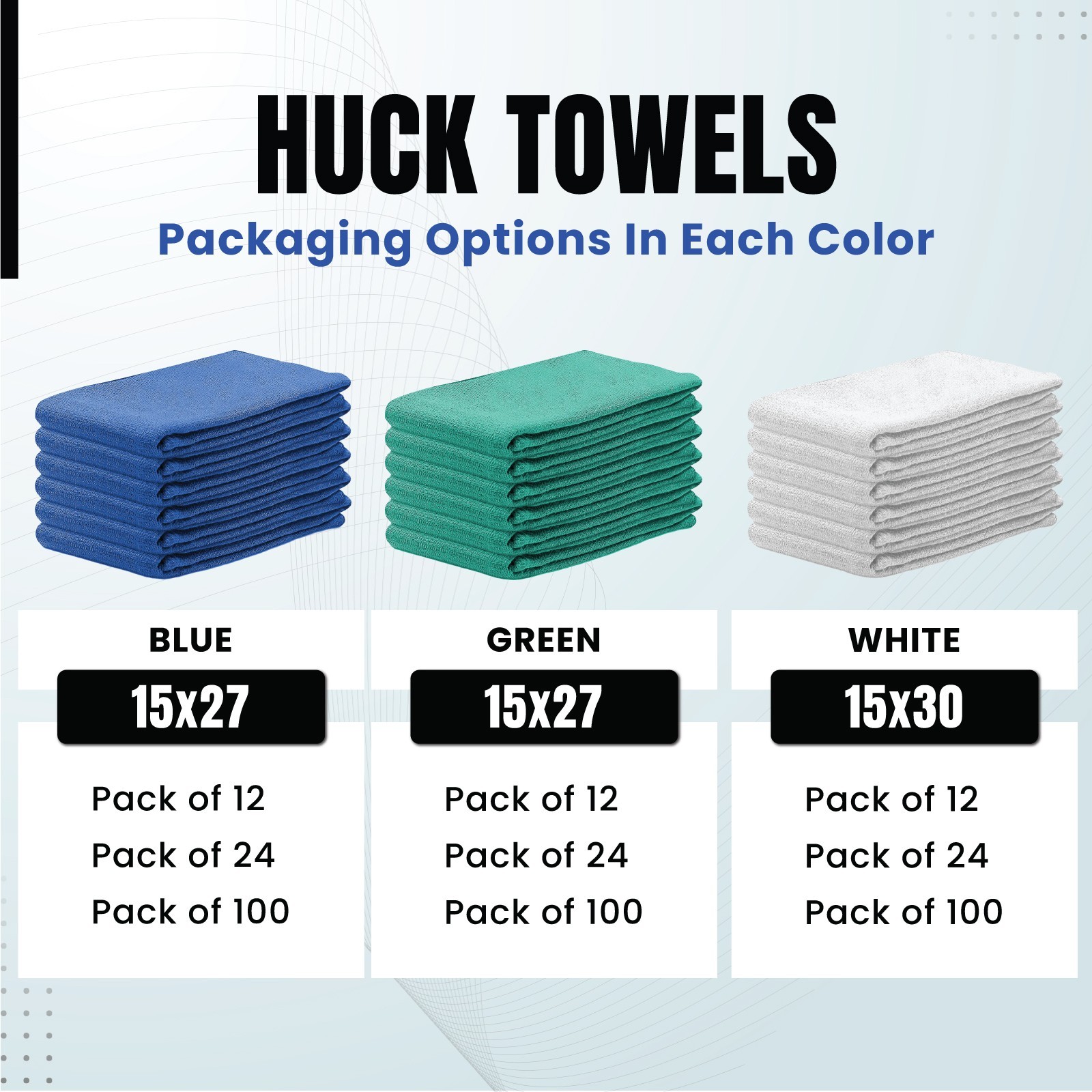 Premium White Huck Towels for Cleaning – 15 x 30 inch Multipurpose Wiping Towels