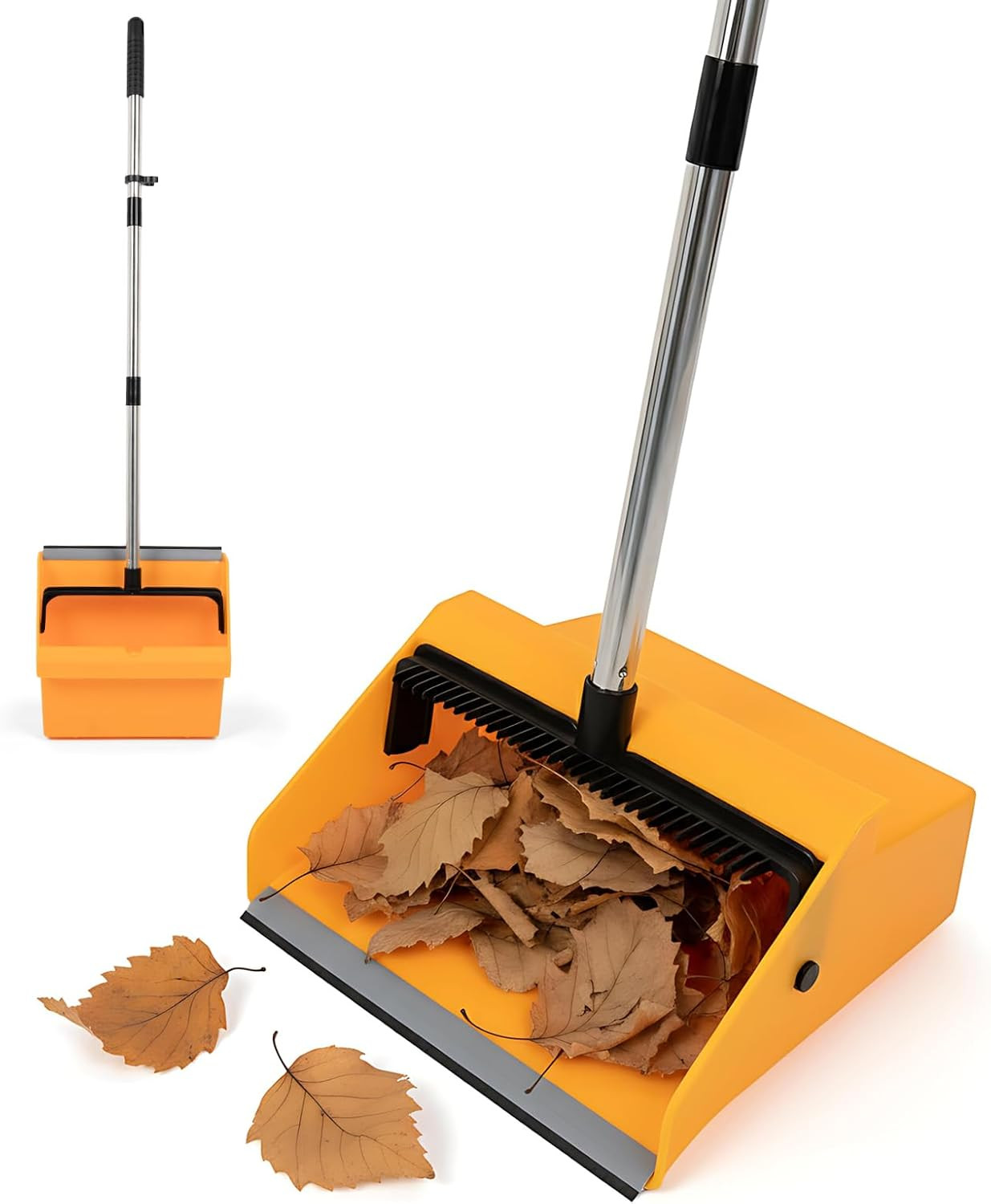 Large Commercial Dustpan With Comb Long Handle Upright Heavy Duty Outdoor Indoor