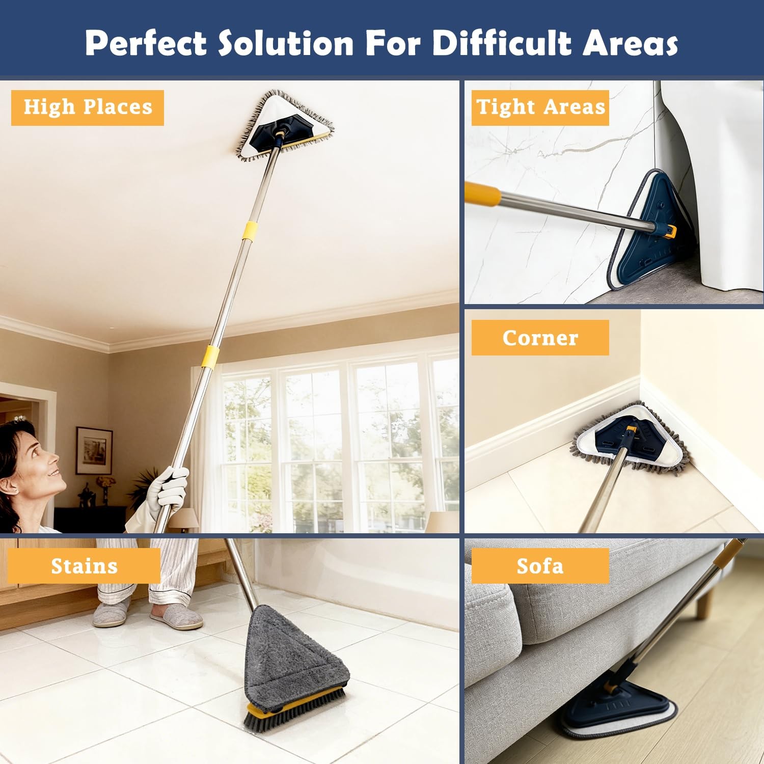 Wall Cleaner Mop with Long Handle, 5-in-1 Walls Cleaner Mops with 6 Microfibe…