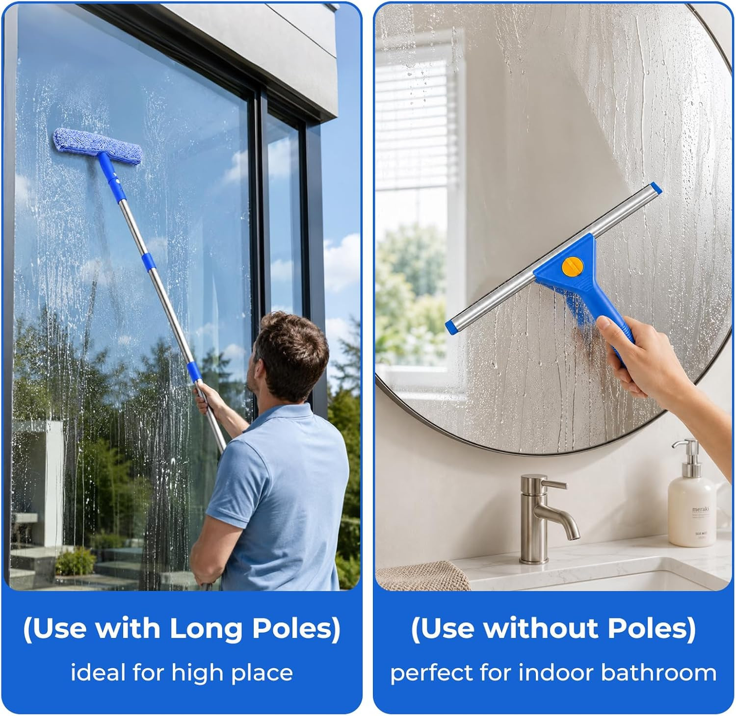 Window Cleaning Kit Bucket 3 Gallon 14in Squeegee 15 Inch Scrubber 76 Inch Poles