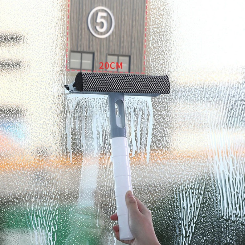 1pc 3-in-1 Window Cleaning Brush with Spray & Squeegee Glass Cleaner – NEW