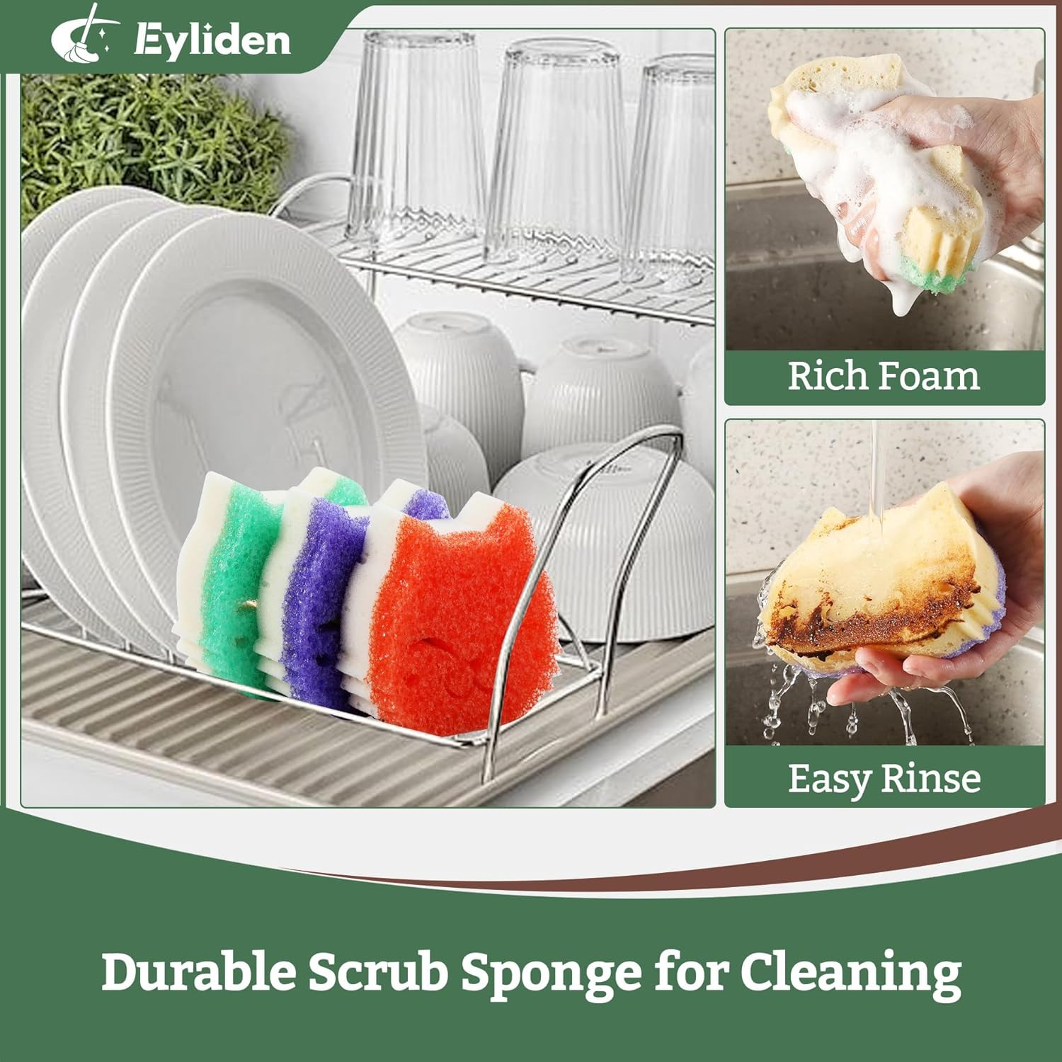 6 Pack Scrub Sponge, Dual-Sided, Smart-Temp Firmness, Dish Scrubber | Non-Scr…