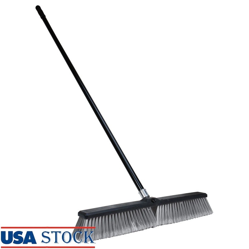 24in Shop Broom Steel Handle Soft Bristles Durable Polypropylene Cleaning Tool