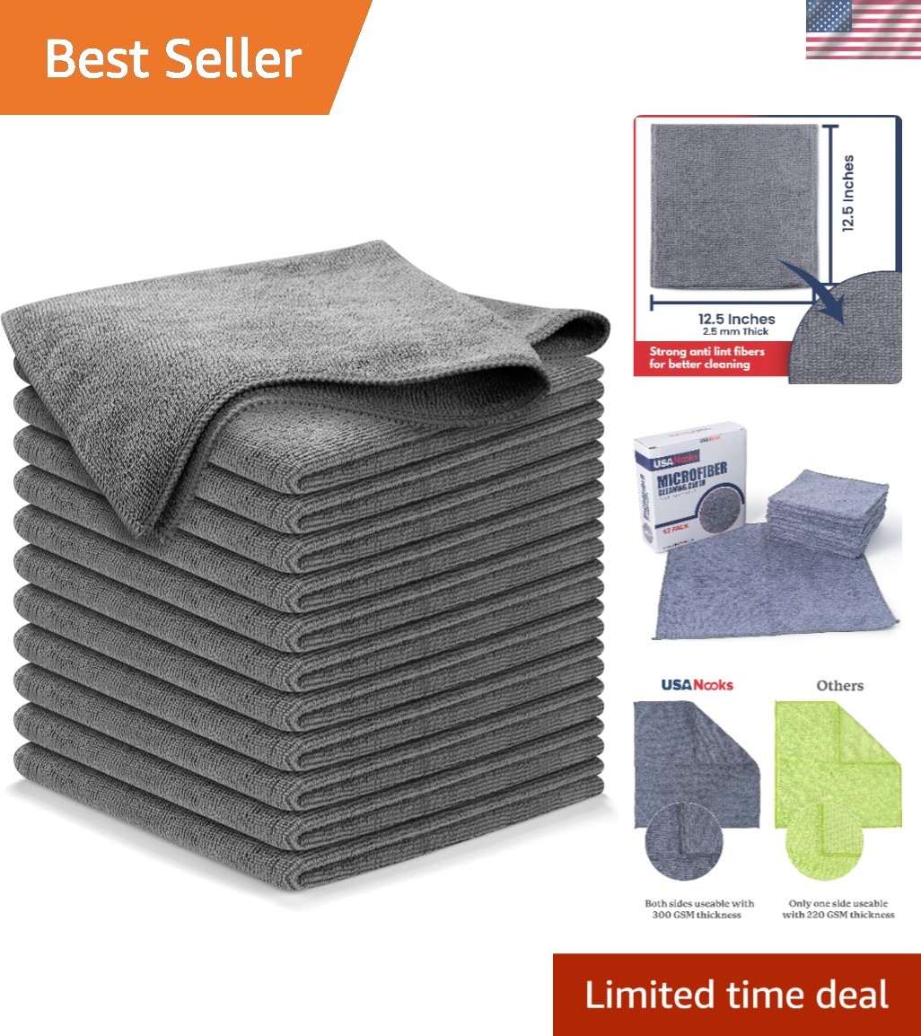 Microfiber Cleaning Cloth Grey – 12 Pcs 12.5″x12.5″ – High Performance – 1200…