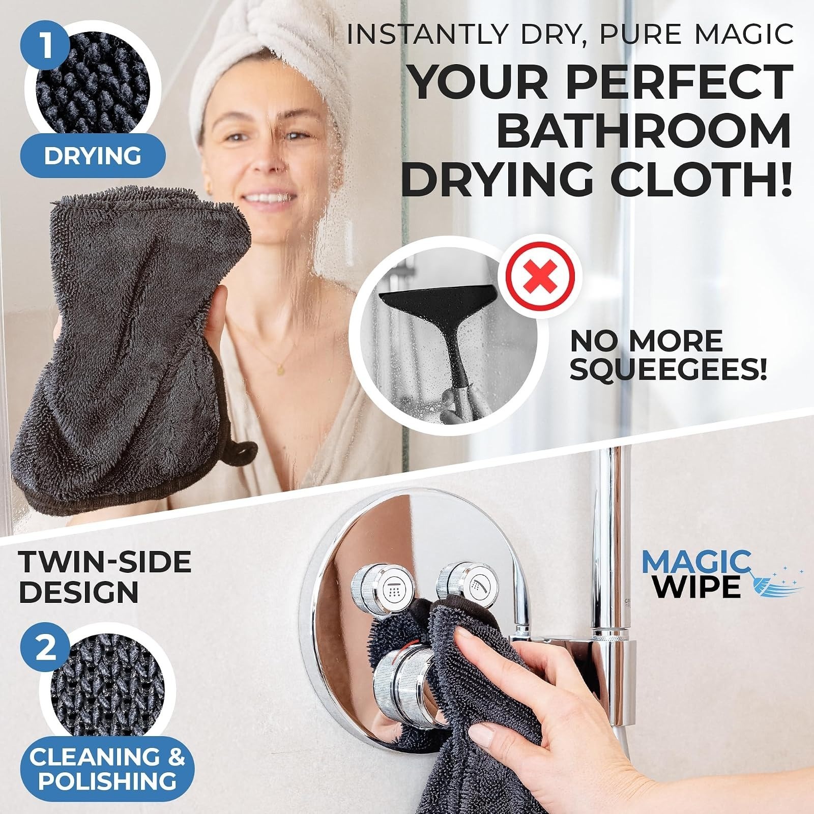 Magicwipe Bathroom Drying Cloth XL – Microfiber, Streak-Free, 2 Pack