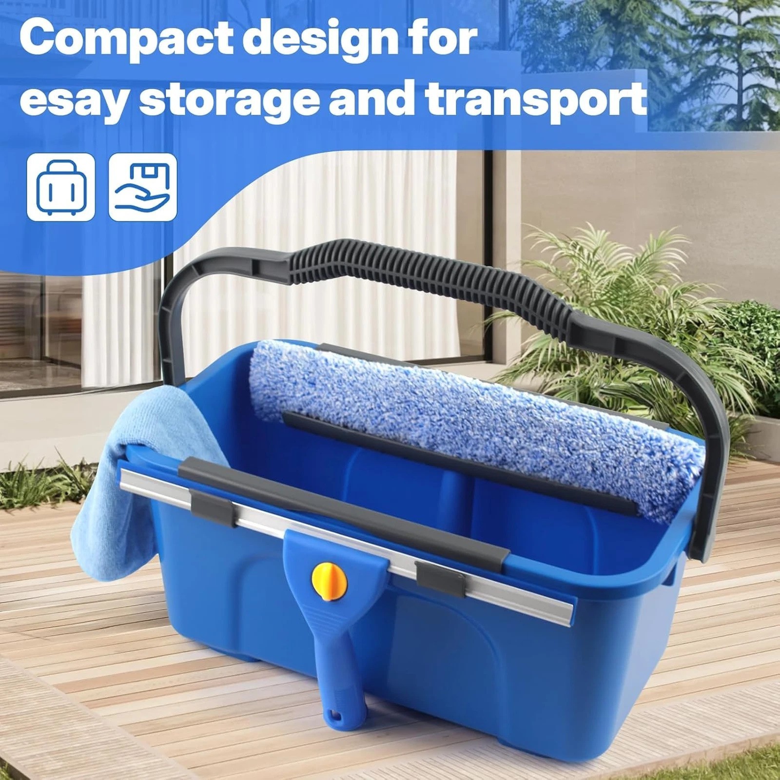 Window Cleaning Kit with Bucket 3 Gallon, 14 Inch Squeegee and 15 Inch Scrubber
