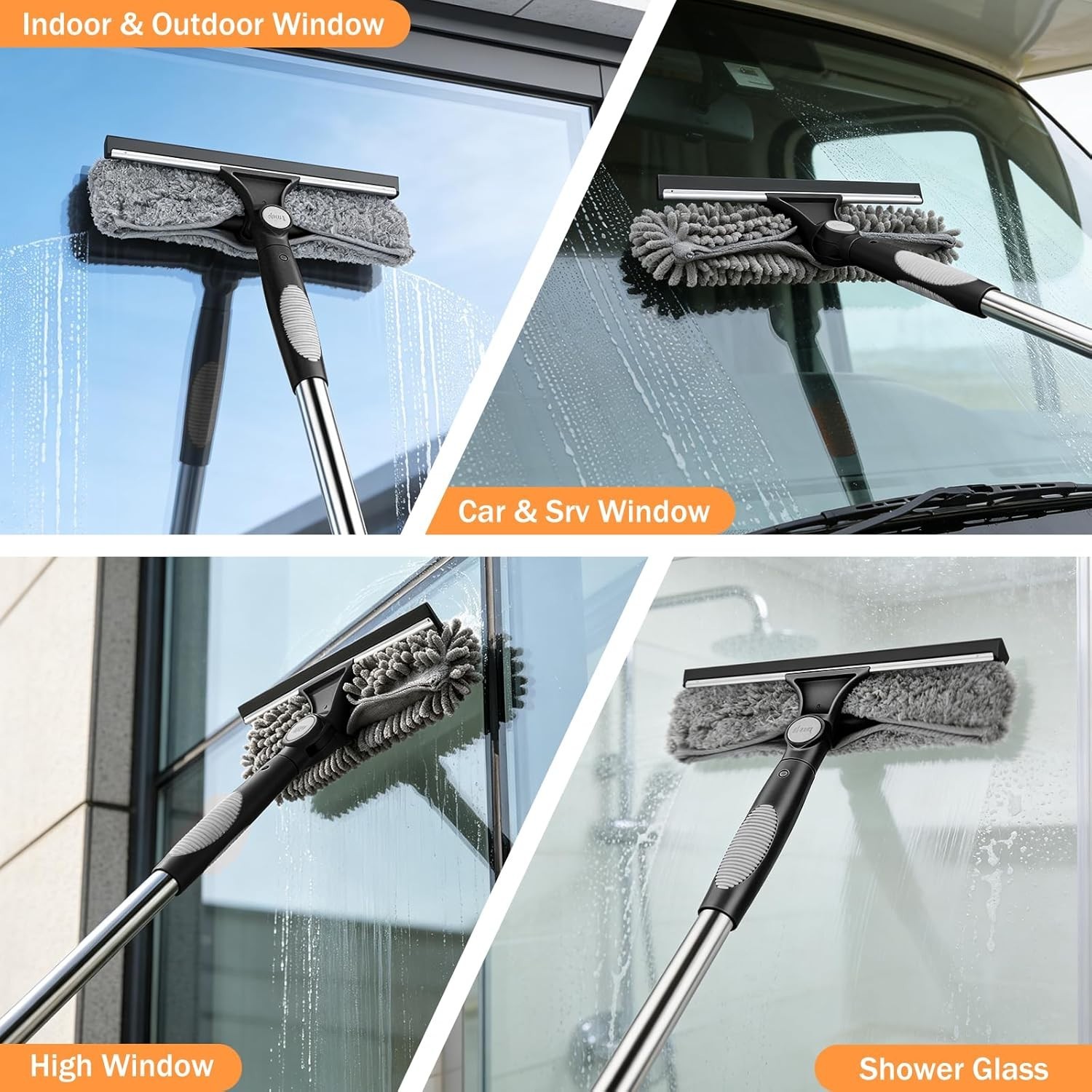 Window Squeegee 2-in-1 Extendable Car & Home Glass Cleaning Kit Telescopic