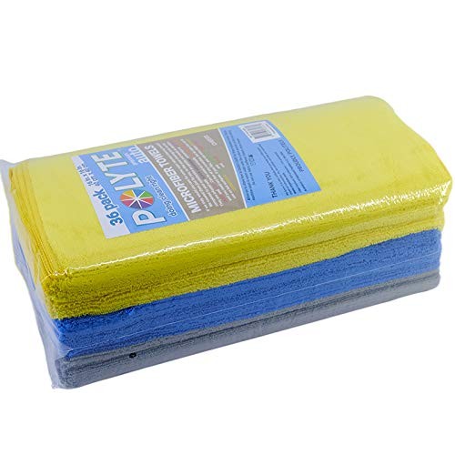 Premium Microfiber Cleaning Towel,16×16 in 36 Pack (Blue,Gray,Yellow)