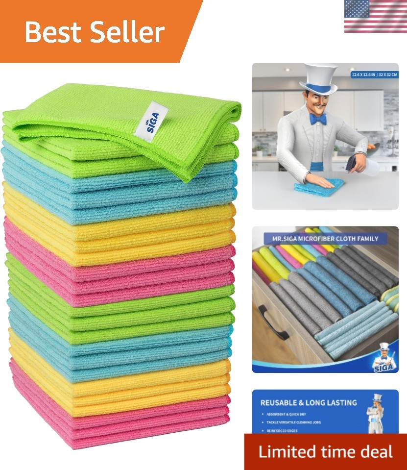 Pack of 24 Ultra-Soft Microfiber Cleaning Cloths, 12.6″ x 12.6″, Lint-Free