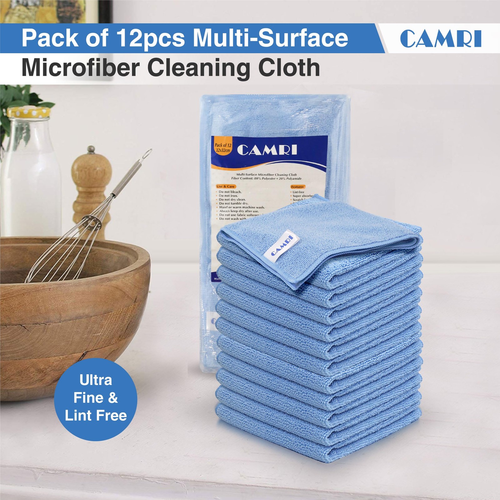 Microfiber Towel Cleaning Cloth – Pack of 12, Size 12.6” x 12.6”, Blue, Lint …
