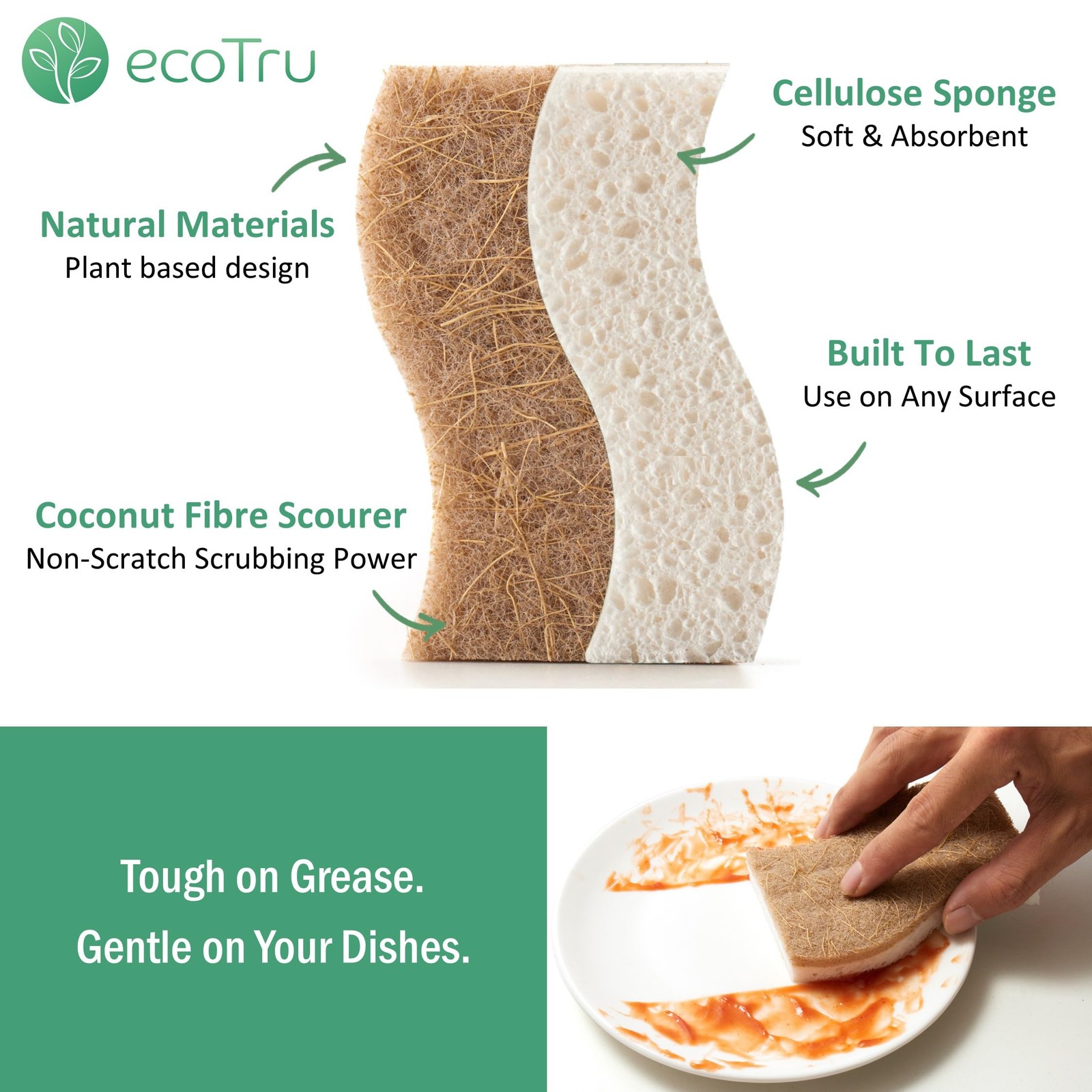 6 Pack Natural Kitchen Sponges, Compostable White Cellulose & Organic Coconut…