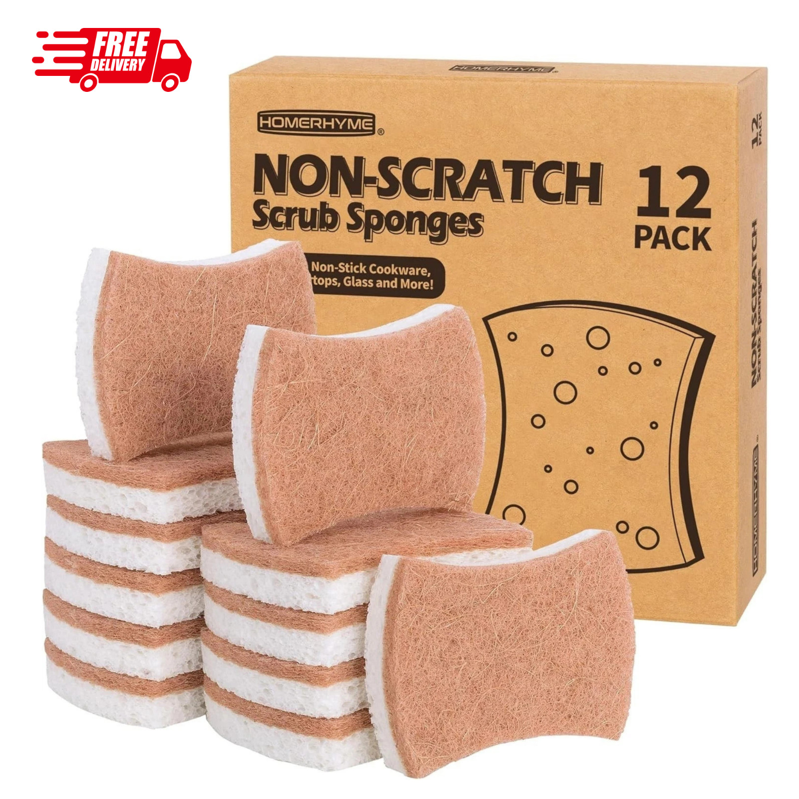 12pcs Kitchen Sponge Natural Biodegradable Eco-Friendly Dish Sponges for Kitchen