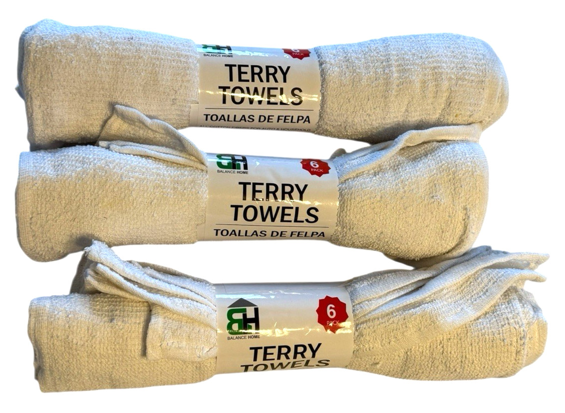 All Purpose Terry Towels, 100% Cotton, 14″ x 17″ – 18 pcs (3 x 6 Packs) White