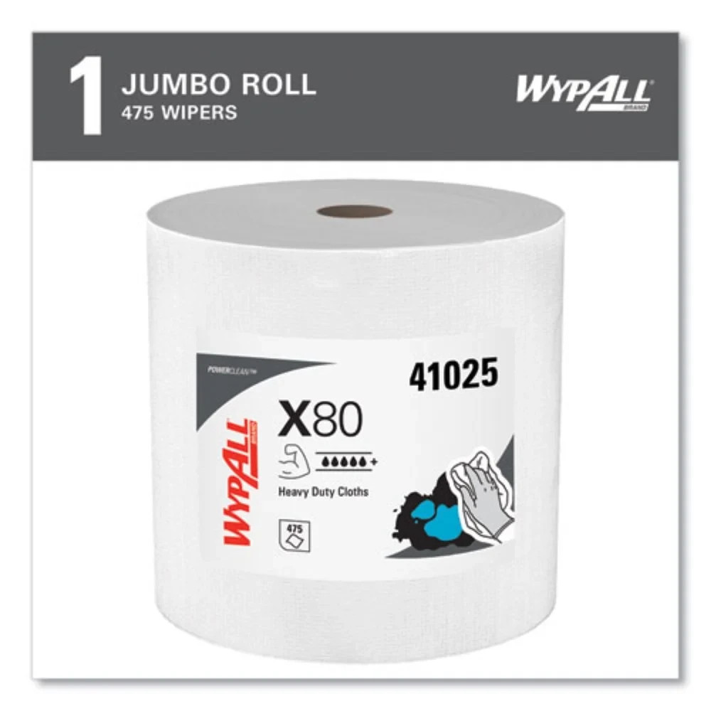 WypAll PowerClean X80 Cloths Heavy Duty Wipes (41025) 1 Roll, Extended Use Towel