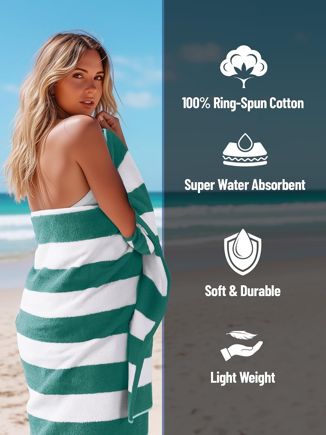 Pack of 4 Cabana Beach Towels, Oversized 30 x 60 Inches Cotton Beach Towel Set,