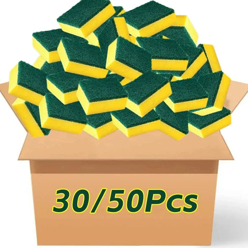 10/30/50PCS Double-Sided Magic Sponge Heavy Duty Kitchen Cleaning Pads