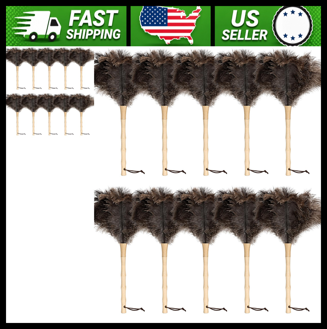 16in Ostrich Feather Duster with Wooden Handle, Reusable Cleaning Tool