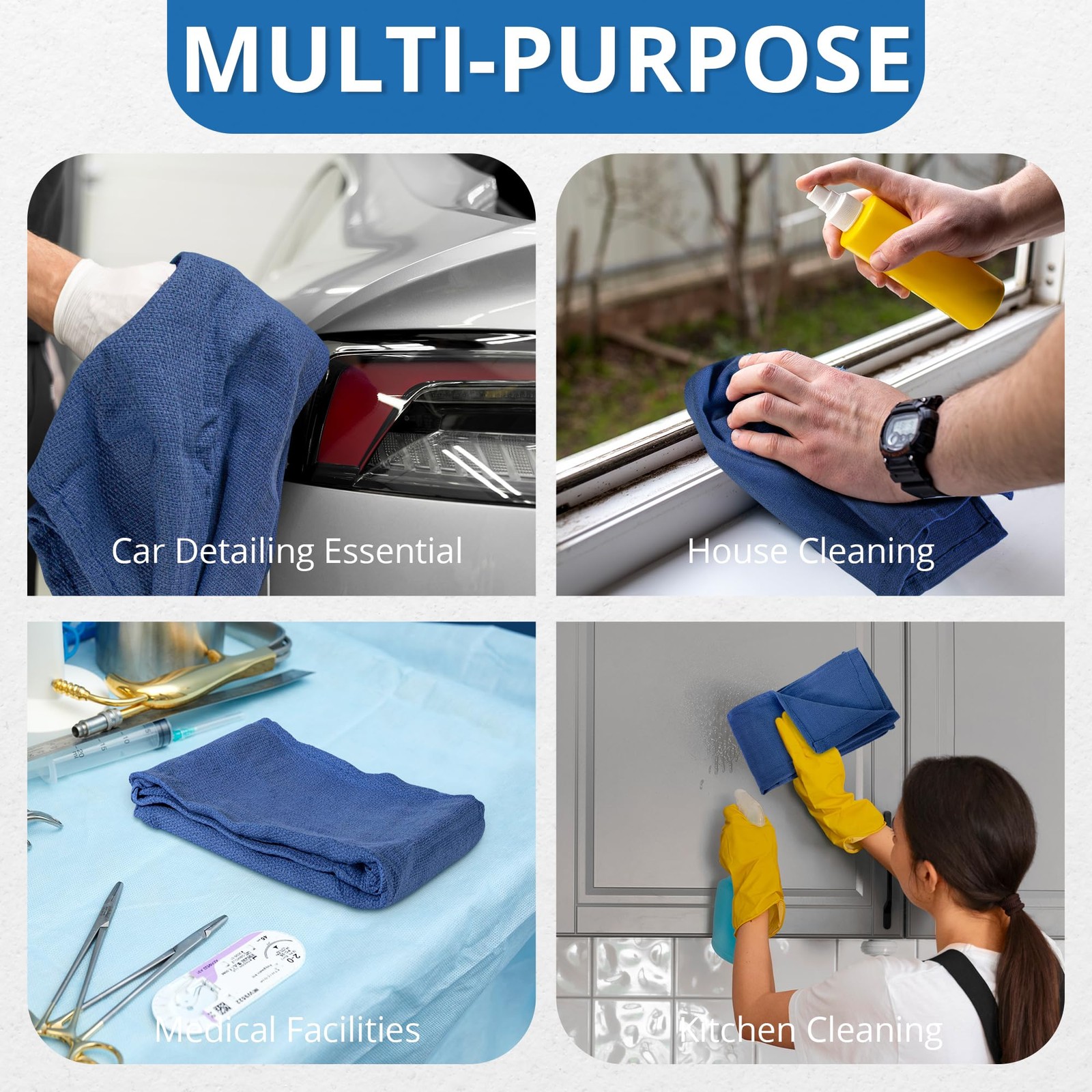 Surgical Towels for Cleaning Huck 12 Pack 100% Cotton 16″ x 26″, Blue