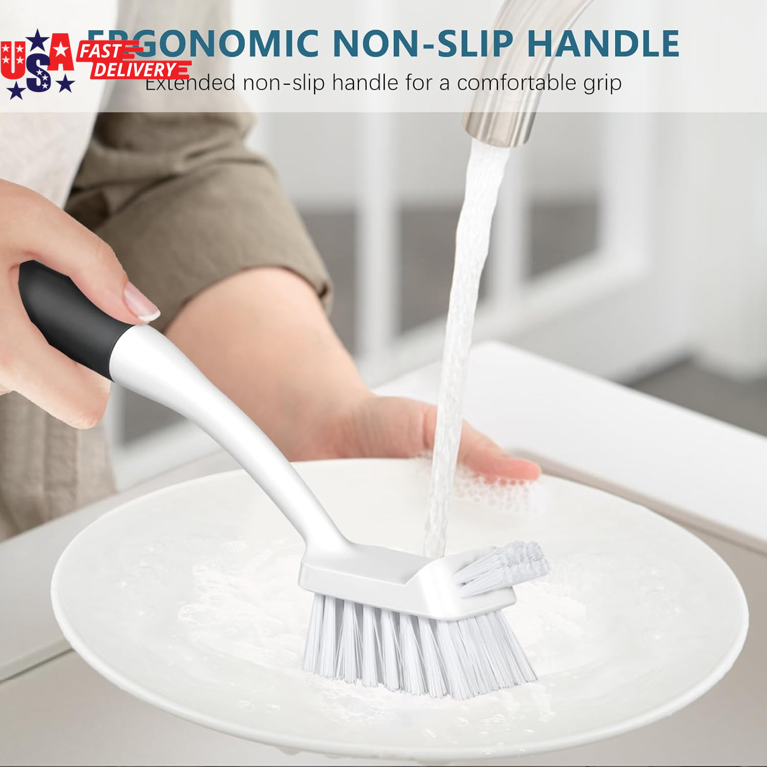 Dish Brush Set of 3 with Bottle Brush, Dish Scrub Brush with Long Handle Deep Cl