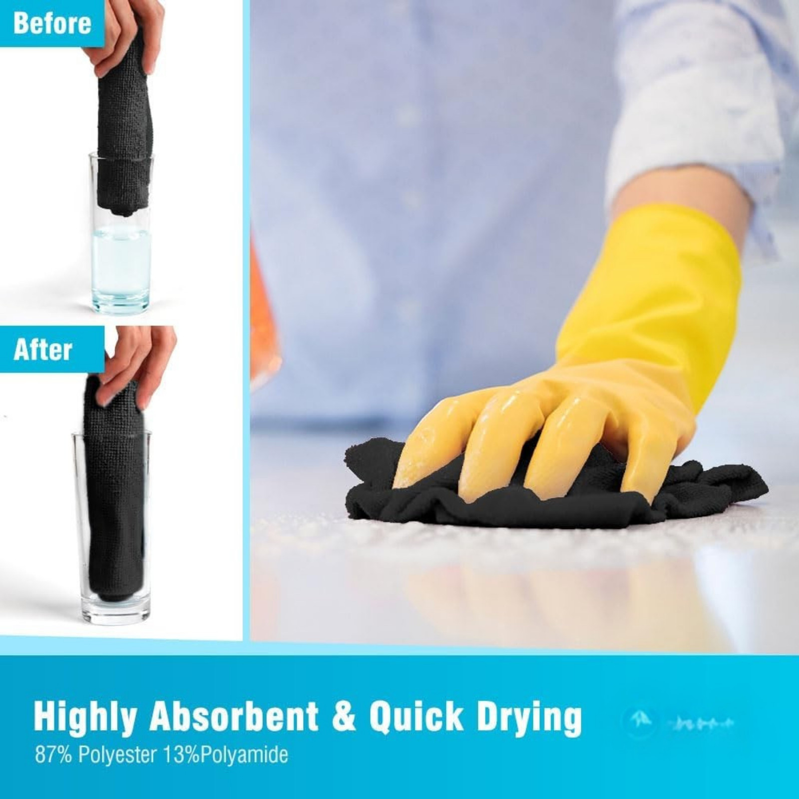 12Pcs Microfiber Cleaning Cloth Towels, Car Polishing Detailing No Scratch Black