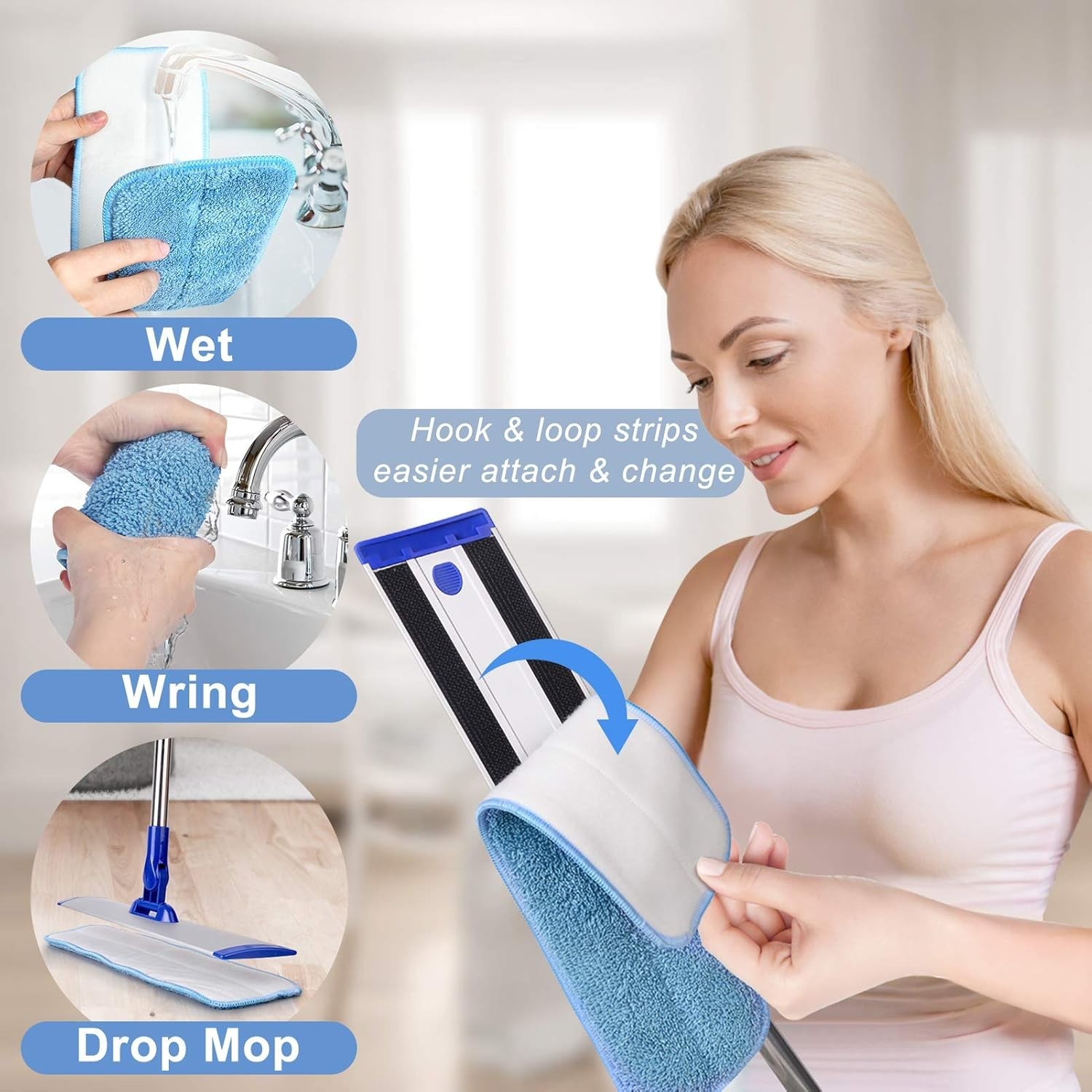 18″ Professional Microfiber Mop with Adjustable Stainless Steel Handle & 4 Pads