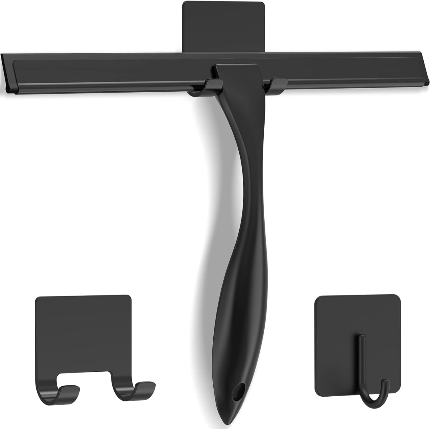 10 Inch Black Stainless Steel Shower Squeegee With 2 Adhesive Hooks