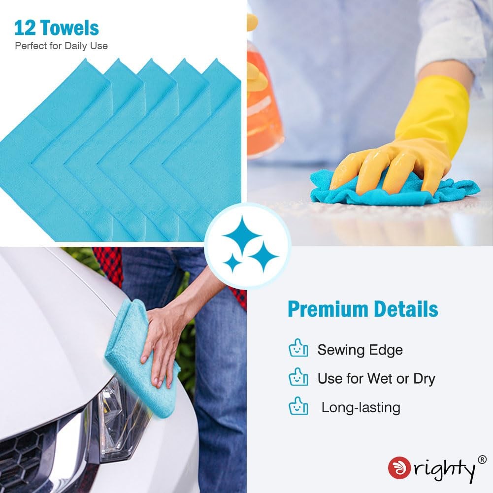 Microfiber Cleaning Cloth, Cleaning Rags, 12 Pack, 12×11 In, Blue | Microfiber