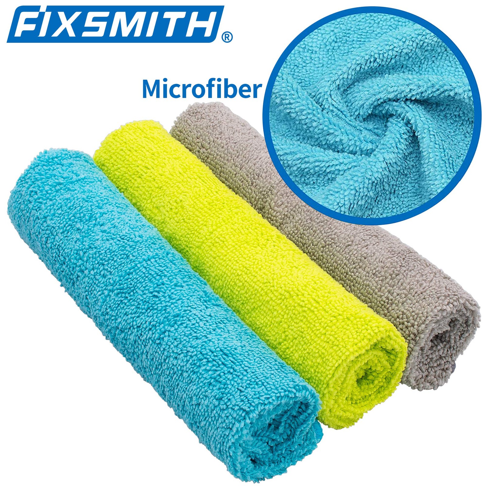 FIXSMITH Microfiber Cleaning Cloth – Pack of 8, Size: 8pk, 3 Colors Assorted