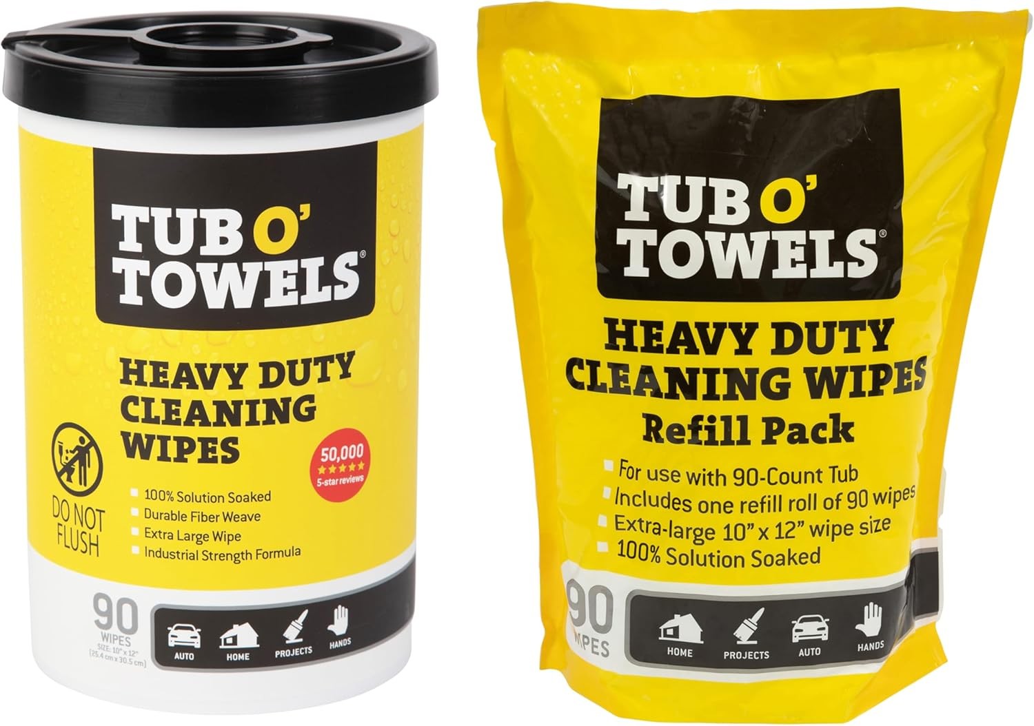 Tub O’ Towels Heavy Duty Multi-Surface Cleaning Wipes 90-Count 10×12