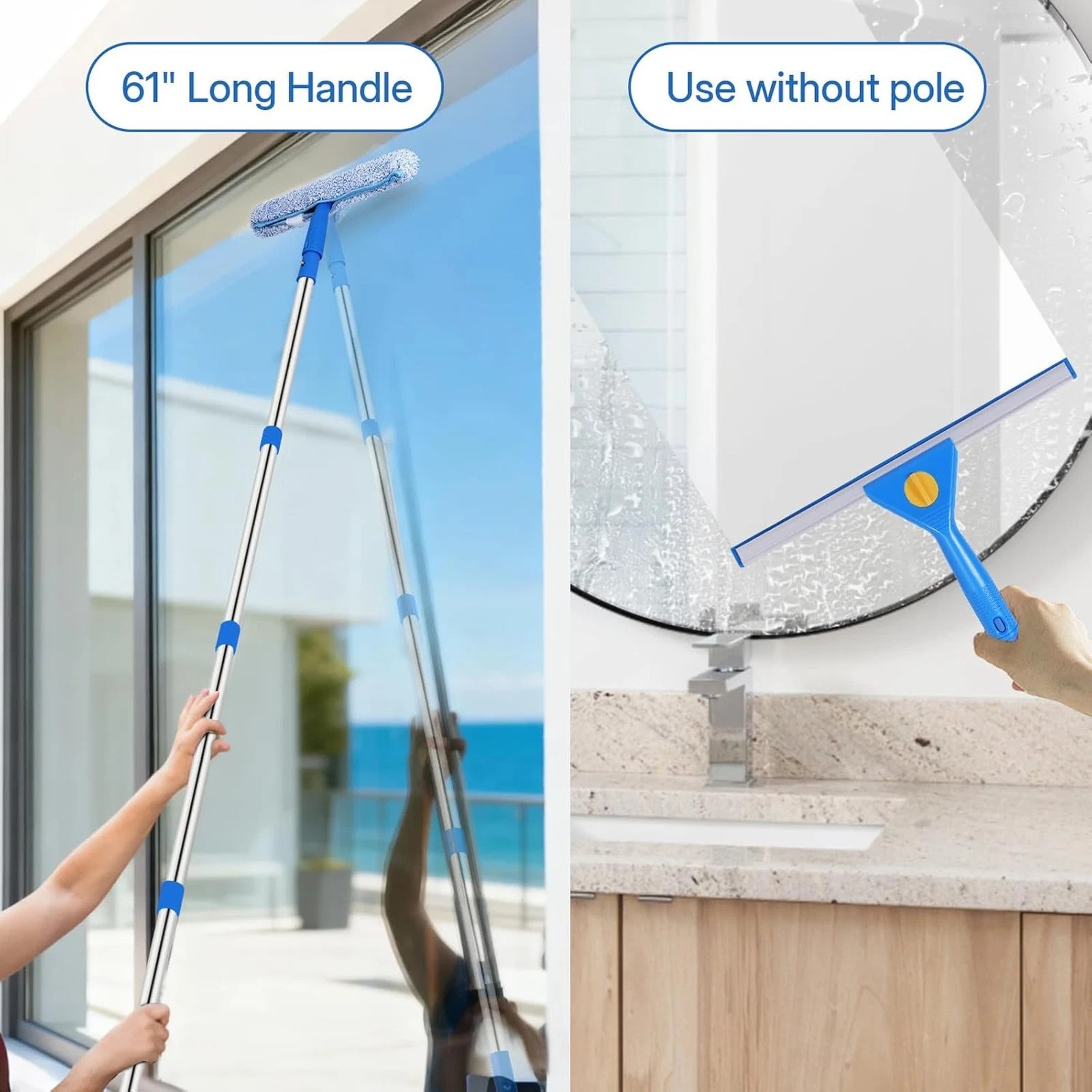 Window Cleaning Kit with Bucket 3 Gallon, 14 Inch Squeegee and 15 Inch Scrubber