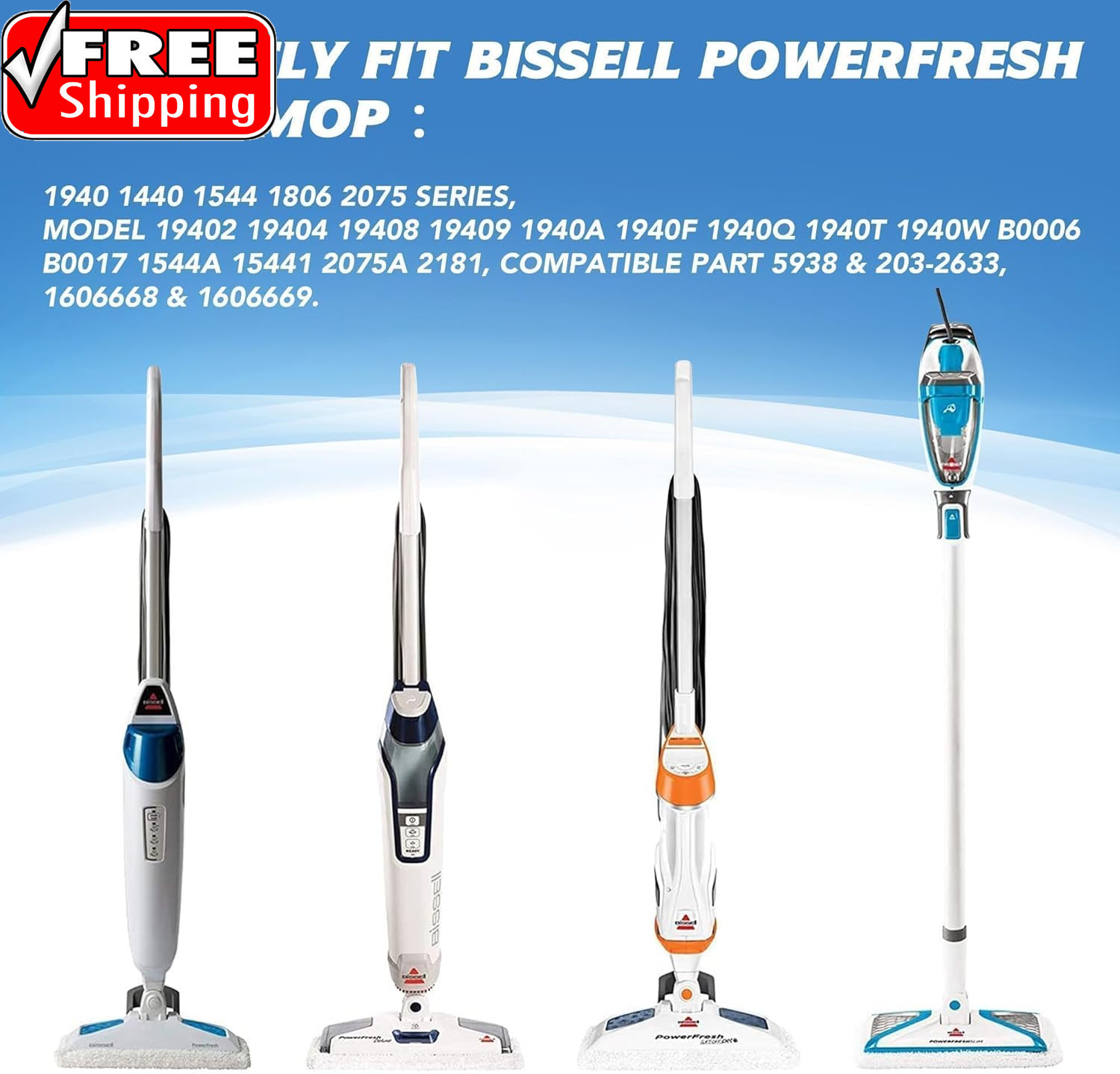 4 Pack Powerfresh Replacement Steam Mop Pads Compatible with Bissell Powerfresh