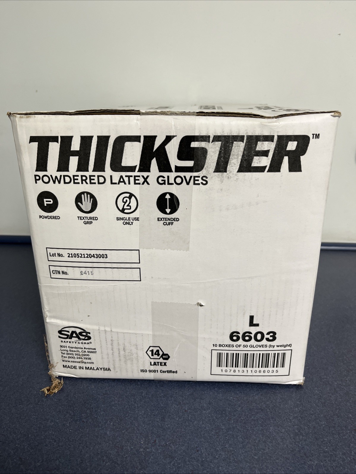 SAS THICKSTER Textured Blue Powdered Latex Gloves (Case of 10 boxes) 500 Large