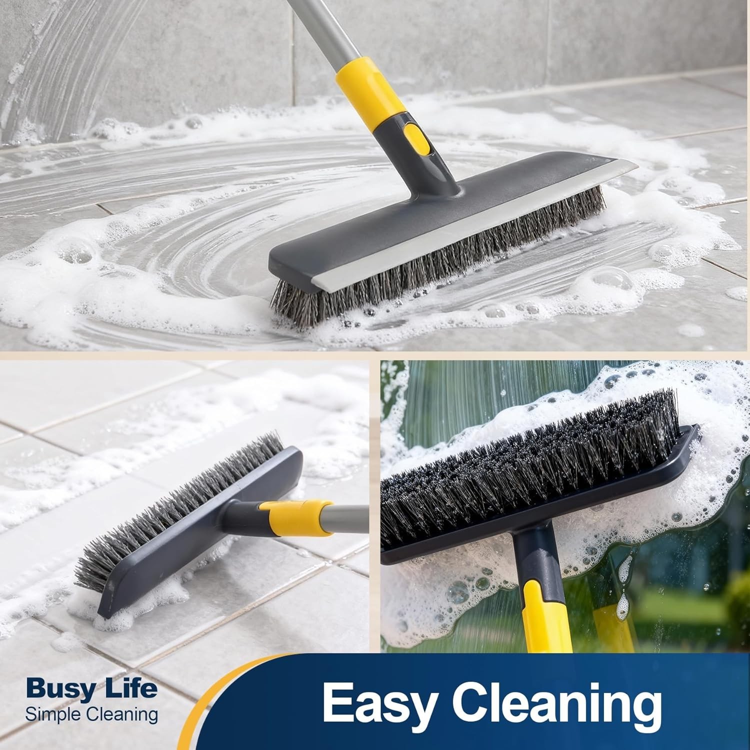 Floor Scrub Brush Telescopic Handle 2 in 1 Scrape Brush Stiff Bristle Shower …