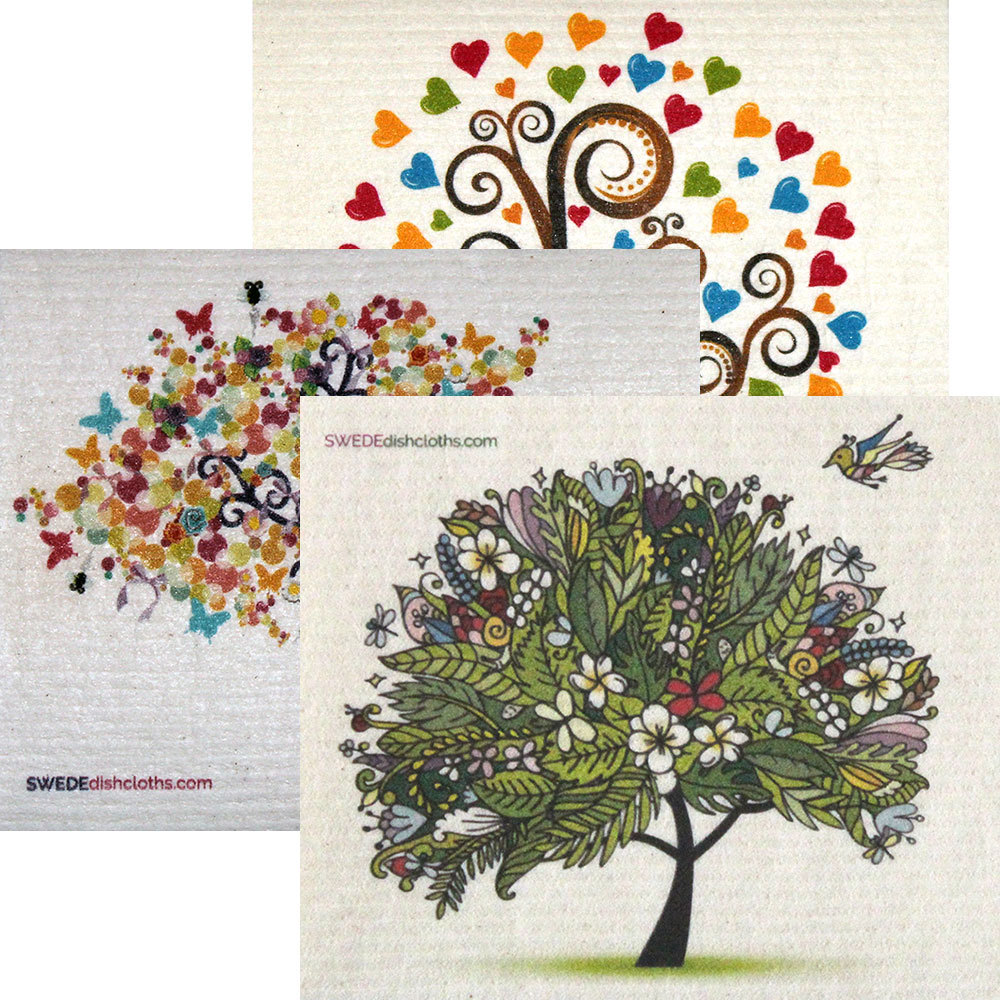 Mixed Trees Set of 3 each Swedish Dishcloths | ECO Friendly Absorbent Cleaning C