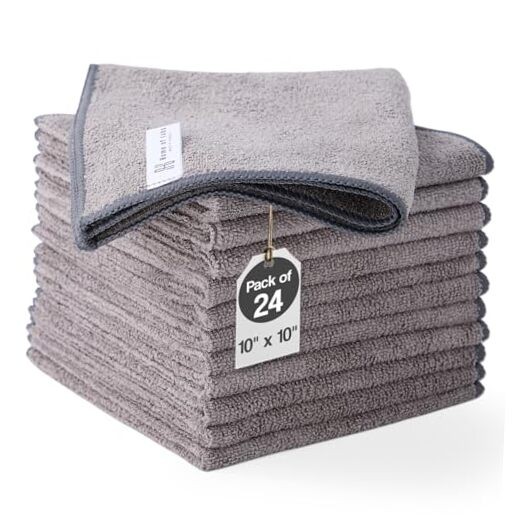 Microfiber Cleaning Cloth Pack, 15×15 Inch Lint Free Streak Free 24 Grey