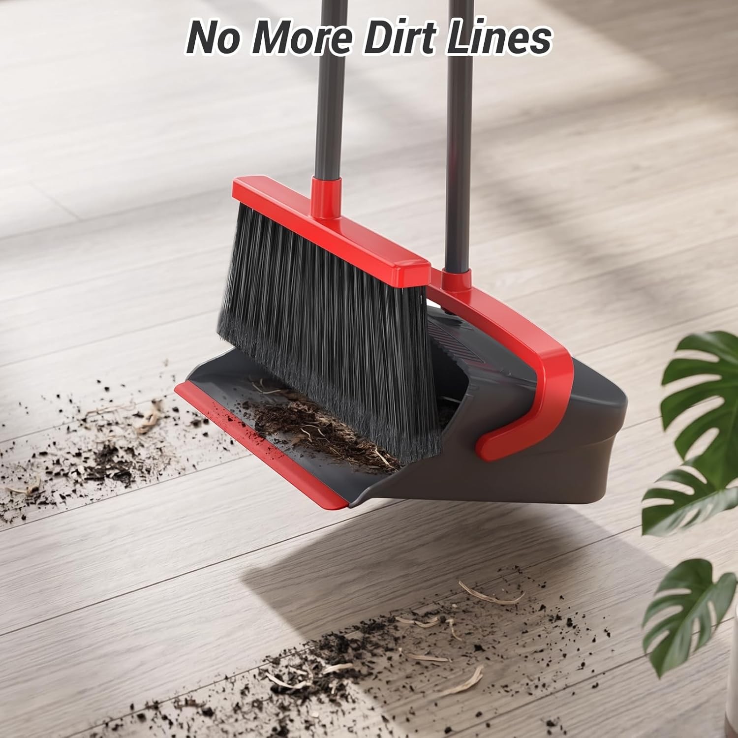 Broom with Dustpan Combo Set, Long Handle Upright Standing Self-Cleaning Broo…